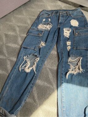 Distressed Blue Cargo Ripped Jeans